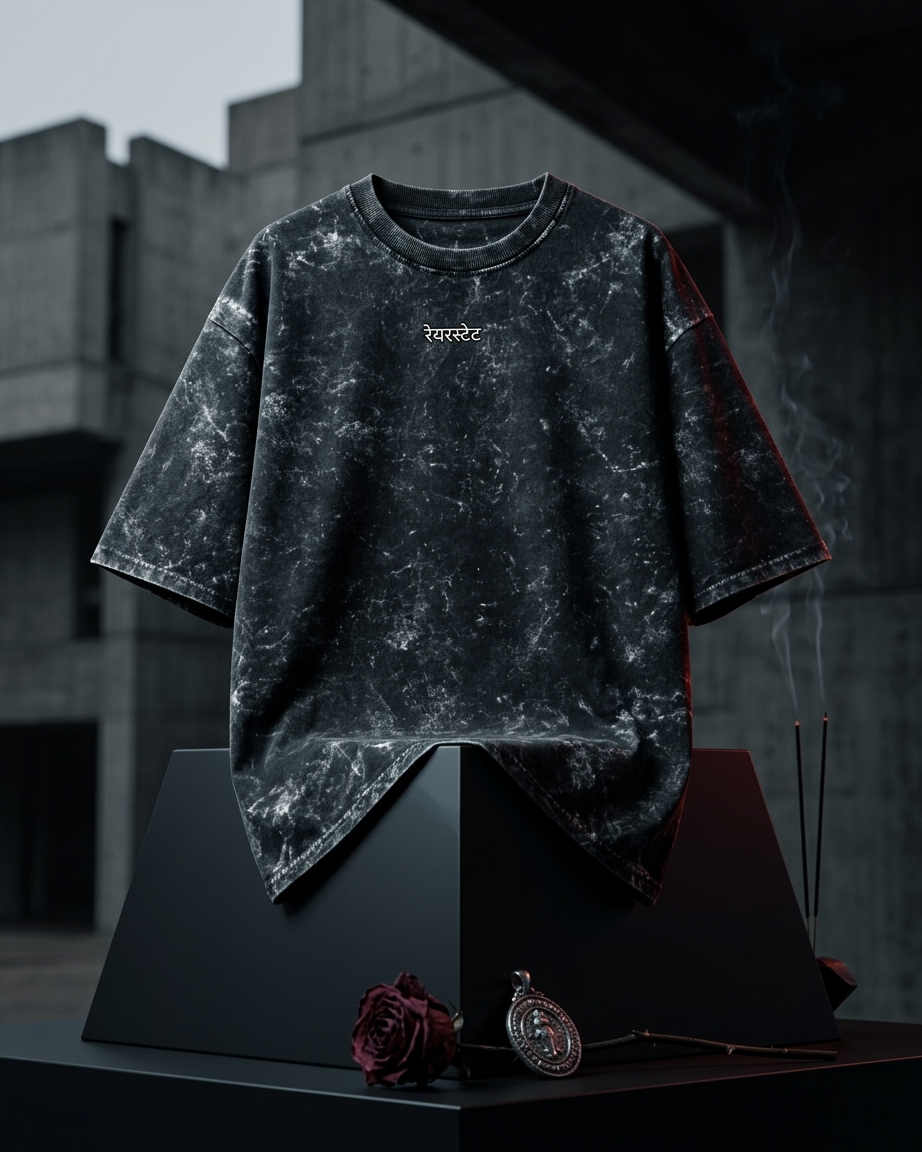 रेयरस्टेट एम्ब्रॉयडरी | Unisex Acid Washed Oversized Tee